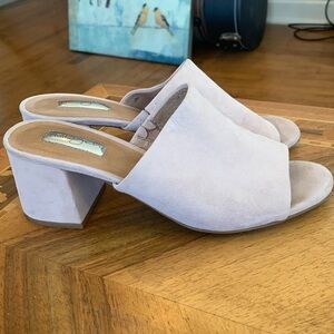 Halogen Suede Women’s Size 7.5 Pink Mules Open Toe  Shoes Block Heel Slides